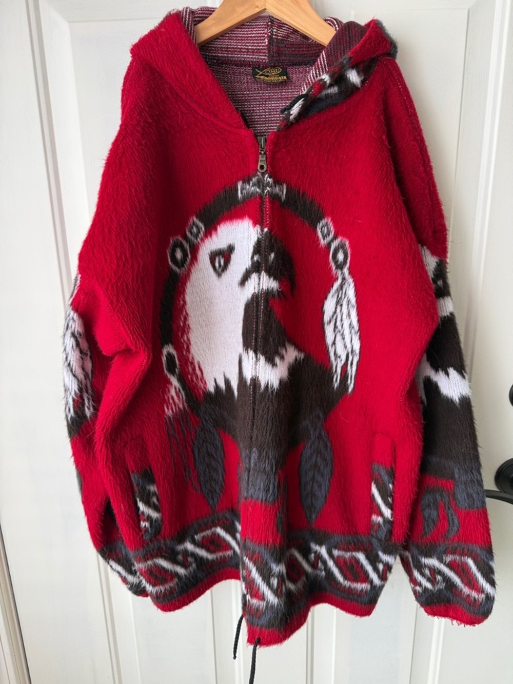 Red Eagle Graphic Zip-Up Hooded Sweater